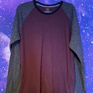 Old Navy Wine Red / Gray Long Sleeve Raglan Tee Men’s Large